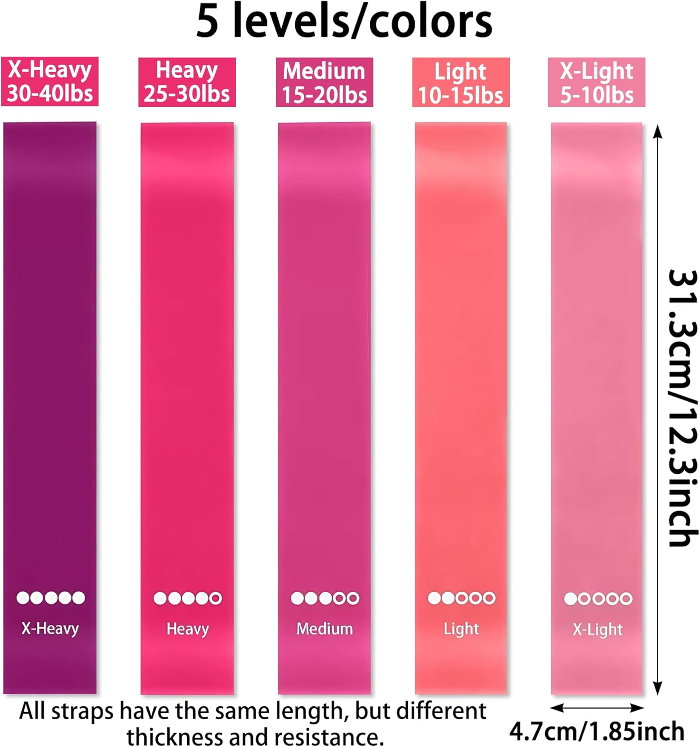 5-Piece Resistance Bands Set - 4 Levels of Resistance for Gym & Home Workouts | Exercise & Fitness Equipment