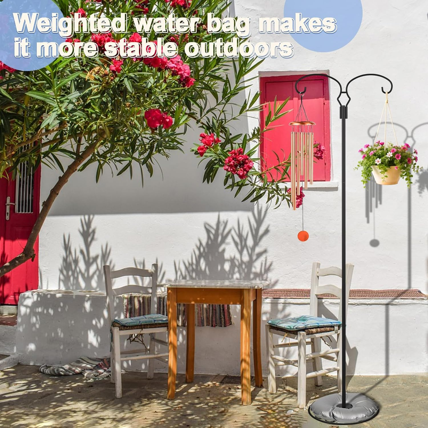 Liitrton 62.6 Inch Shepherds Hooks for Outdoor, Adjustbale Double Shepherds Hooks Hummingbird Feeder Stand Bird Feeder Pole Wind Chime Stand with round Base, 4 Prongs Base and Water Weight Bag image number 5