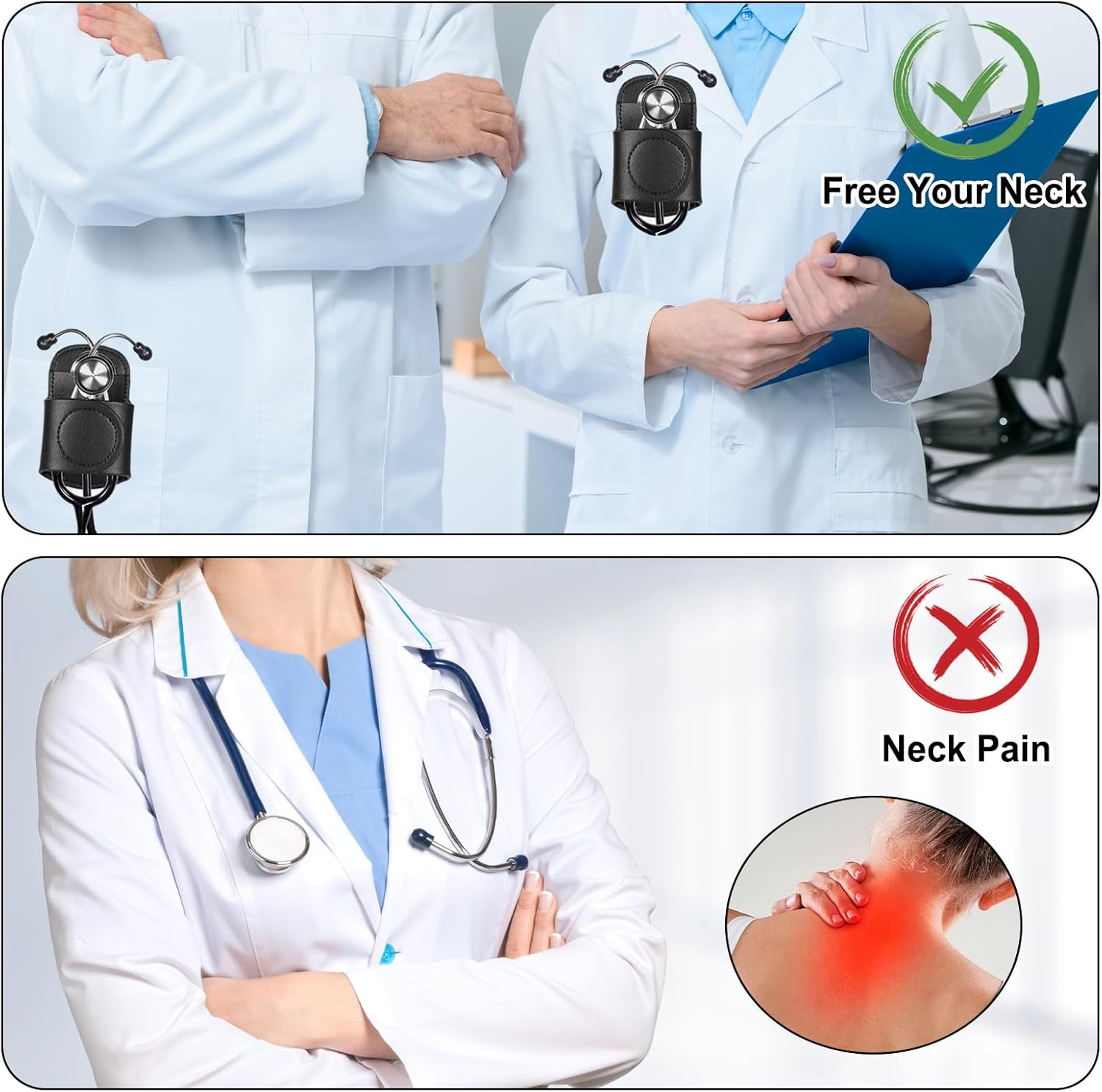 Leather Stethoscope Holder Hip,Black PU Leather Lightweight Universal Clip-On Stethoscope Hip Holder, Universal for Physicians and Nurses image number 1