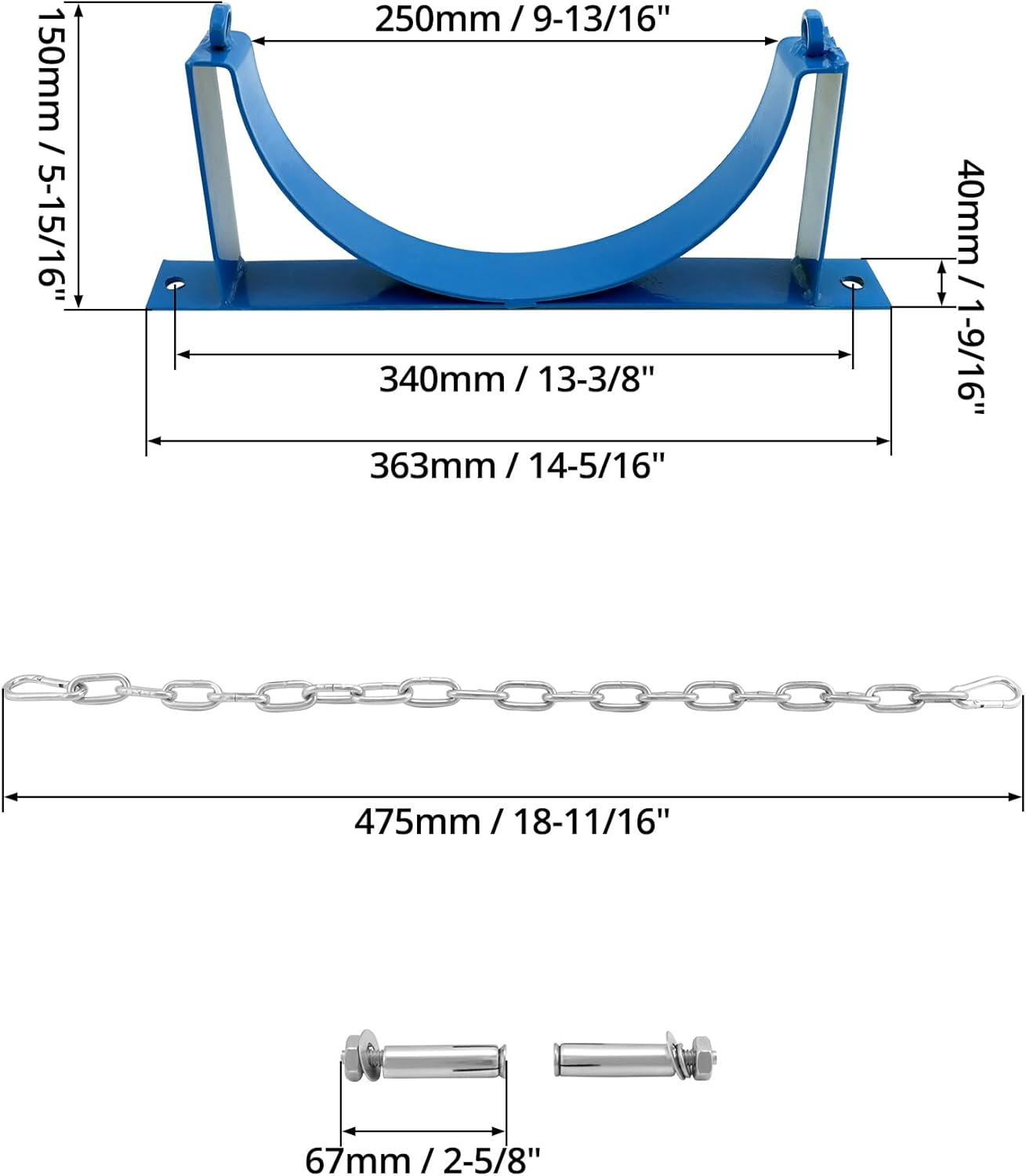 QWORK Steel Wall-Mounted Bracket for Cylinder, 2 Pack Durable Gas Cylinder Bracket with Screws and Safety Chain Supported image number 1