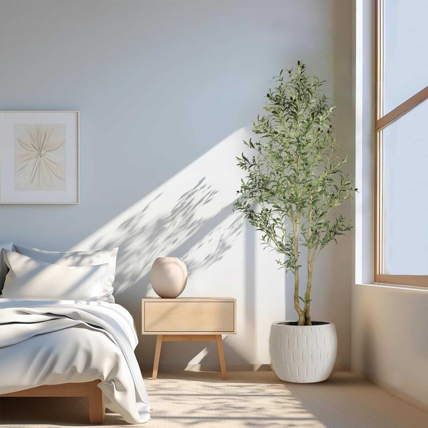 Alupssuc 1.8M Artificial Olive Tree Big Tall Fake Plants, 6 Feet Artificial Olive Silk Plants Indoors with Curved Trunk in Pots, Fake Tree for Home Office Living Room Indoor Outdoor Decor, 6FT image number 6