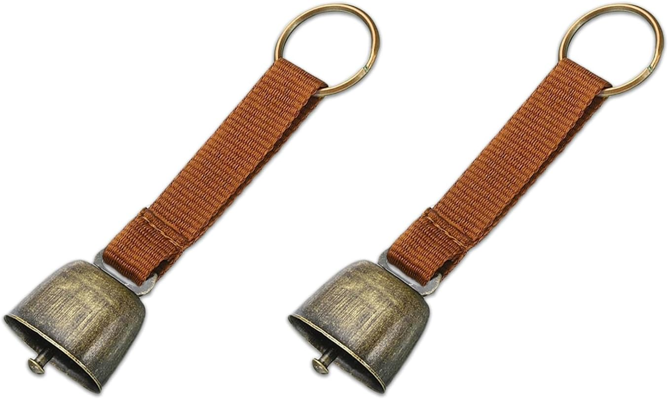 2 Pieces Small Cow Bell for Dog Collar, Loud Bear Bells with Leather Button Strap, Cow Horse, Sheep Willow Copper Bells, Pet Brass Bells Tracker Noisemaker, Bronze Bell for Crafts