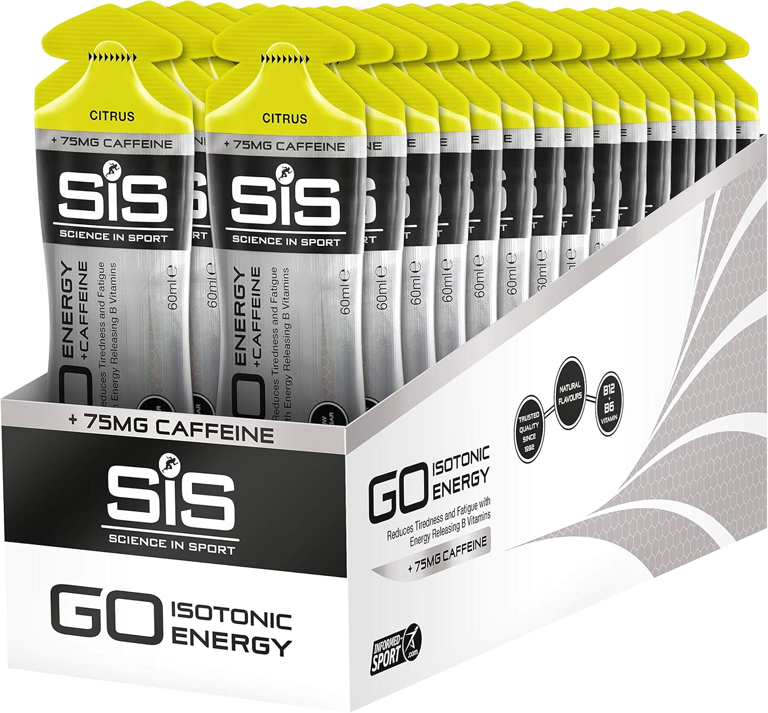 Science in Sport GO Isotonic Energy Gels, 150Mg of Caffeine, Running Gels with 22G Carbohydrates, Low Sugar, Double Espresso Flavour, 60Ml per Serving (30 Pack)