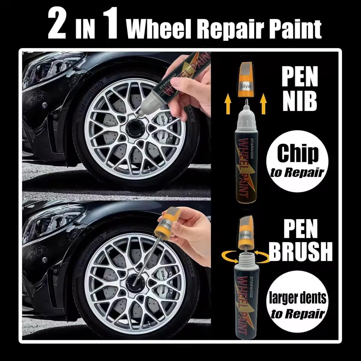 STR Silver Rim Touch up Paint, Wheel Repair Paint Quick and Easy, for Cars Wheel, Car Repair, Universal Color for Rims image number 4