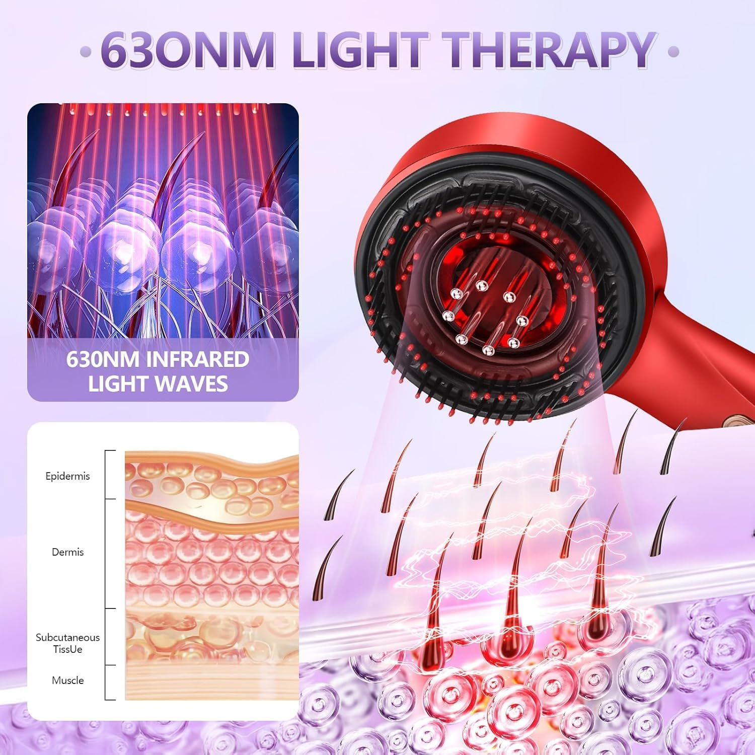 Hair Massager, Scalp Massager, Multi-Function Electric Scalp Massage Comb for Hair, Cordless Waterproof Oil Diffuser Massage Comb (Red) image number 2
