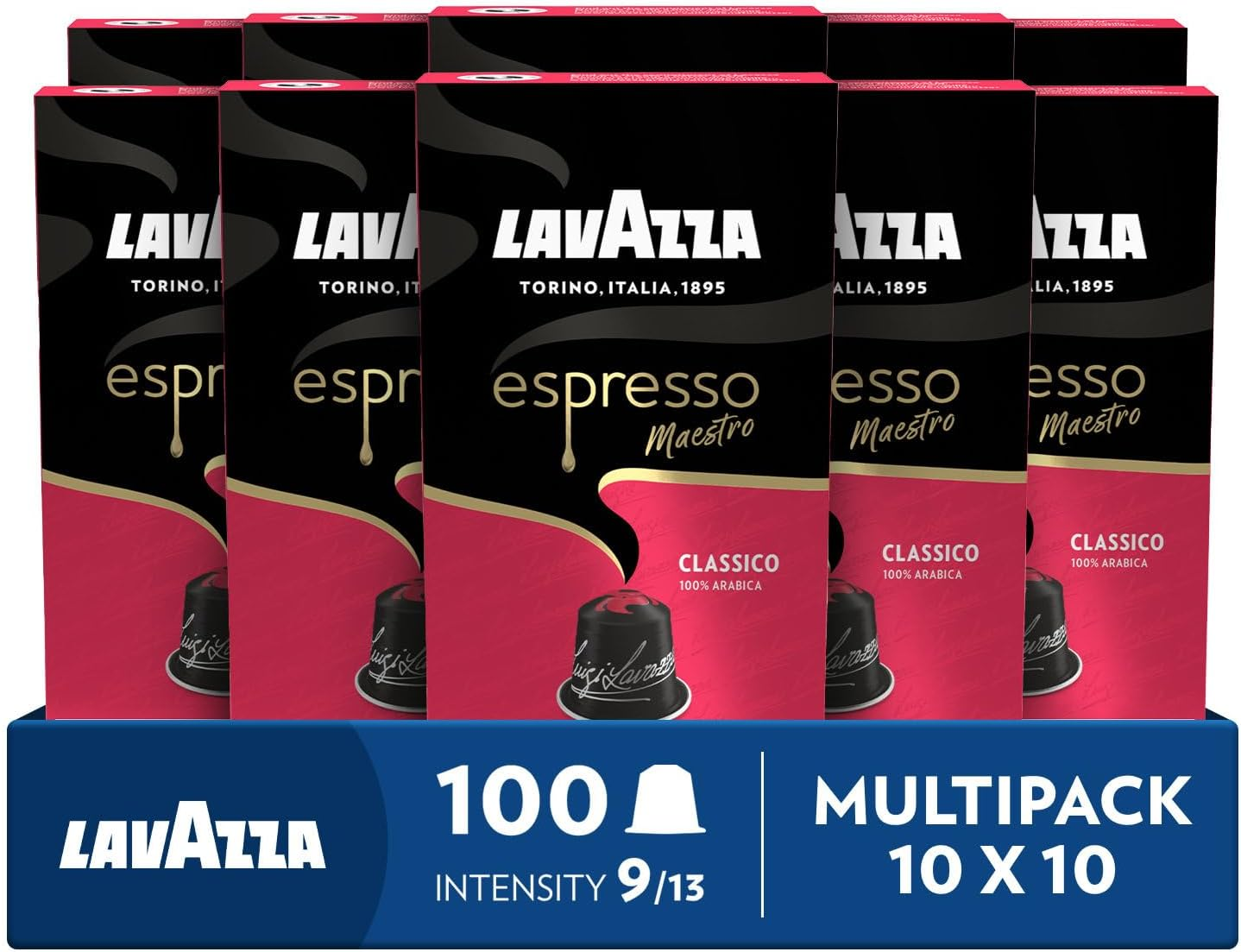 Lavazza, Espresso Maestro Classico, 100 Aluminium Coffee Pods Compatible with Nespresso Original Machines, Cereals & Cookies Notes, 100% Arabica, Intensity 9, Medium-Dark Roast, 10 Packs of 10 Pods image number 4