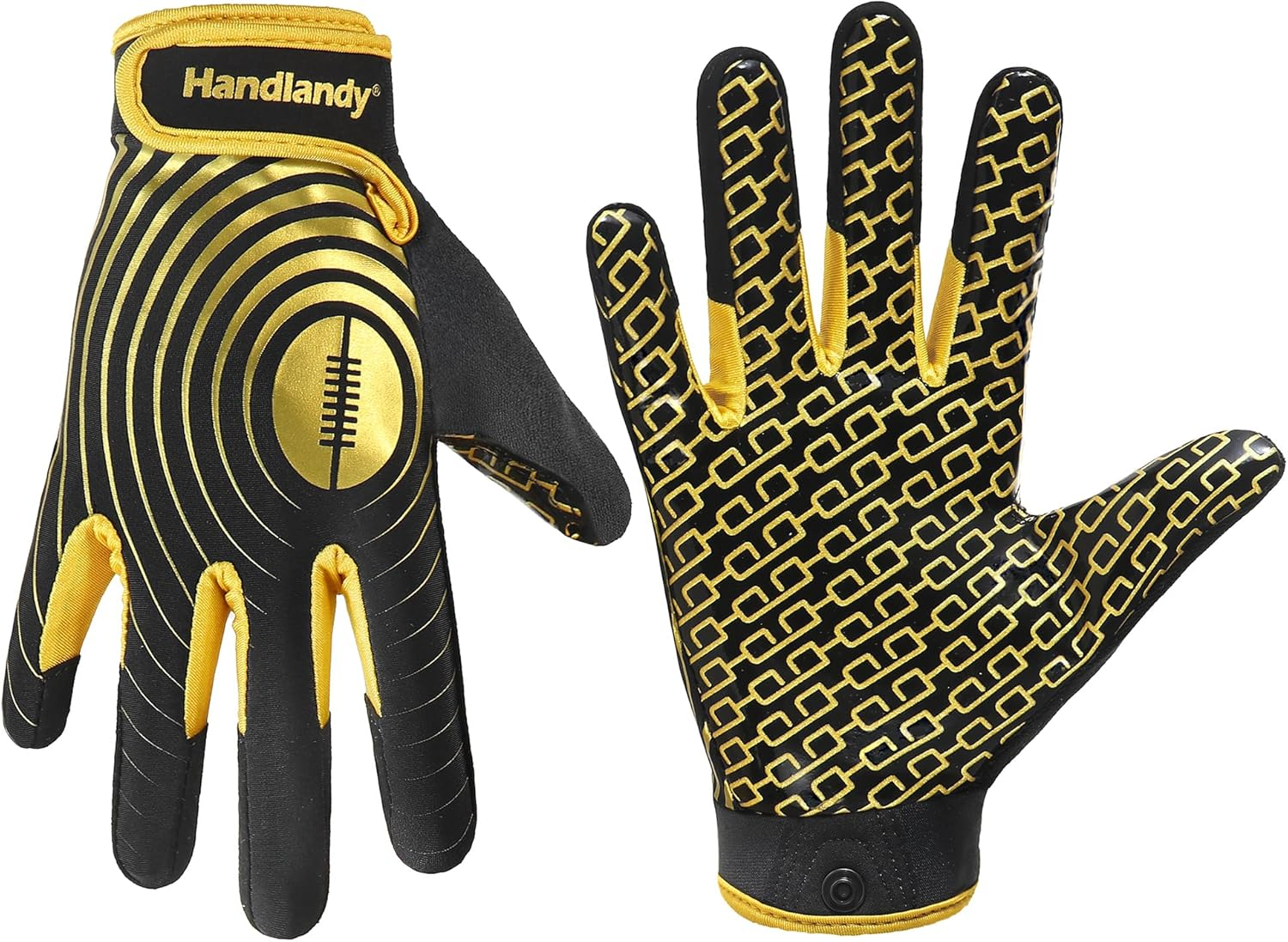 HANDLANDY Youth Football Gloves, Sticky Wide Receiver Gloves for Kids & Adult, Black and Gold Stretch Fit Football Gloves (Small) image number 4
