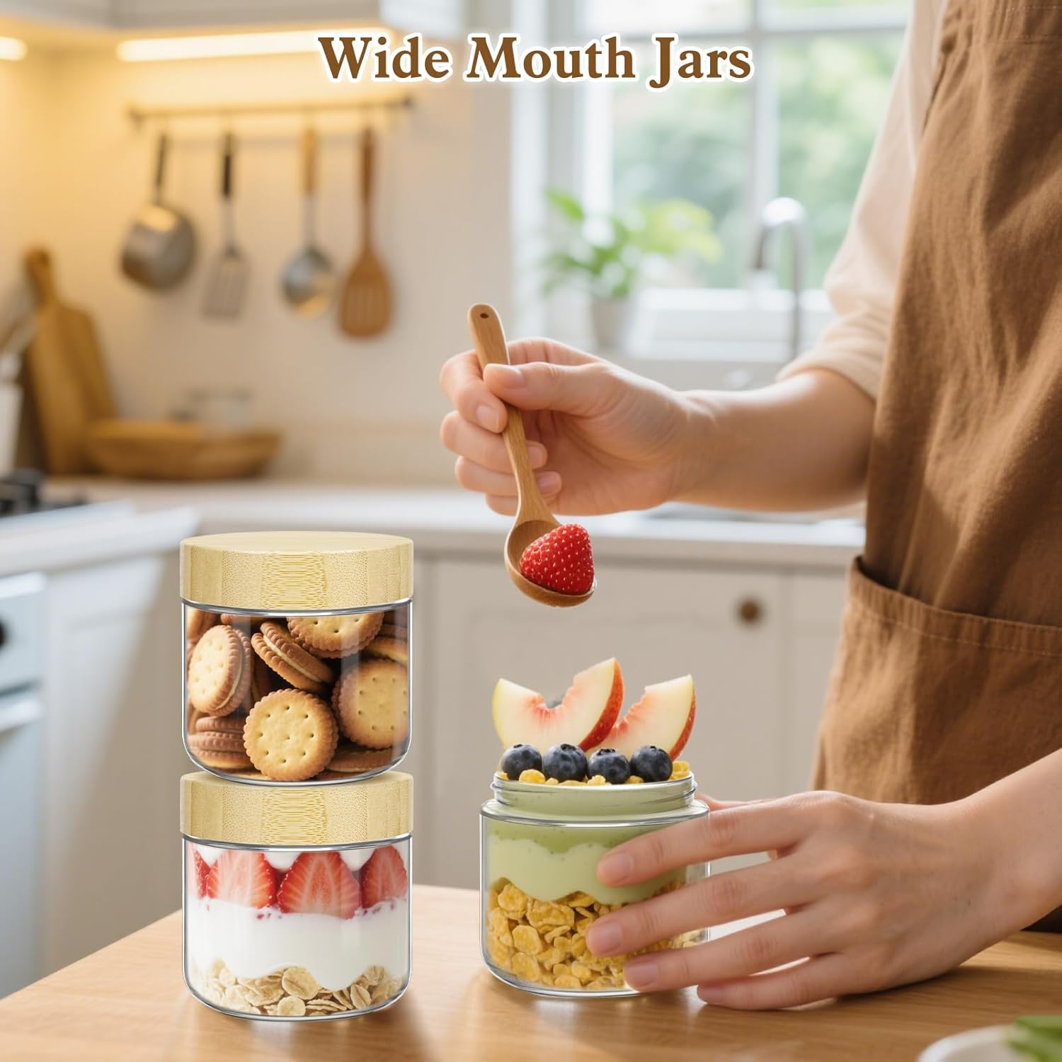 UHAPEER 6 Pack 10Oz Glass Containers with Bamboo Lids: Stackable & Leak-Proof Glass Overnight Oats Jars for Hot/Cold Foods, Travel Meals Prep & Plan, Pantry Storage (Dishwasher & Microwave Safe)