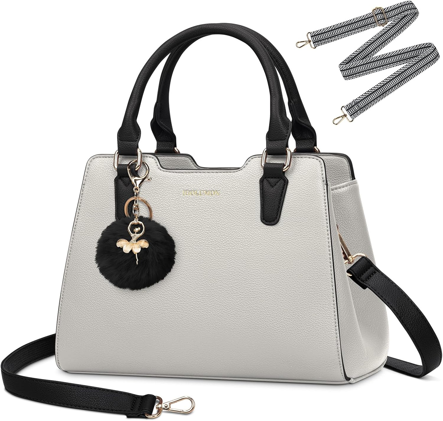 IGOLUMON Women'S Top-Handle Handbags PU Vegan Leather Satchel Purses for Women Designer Tote Purse Handbag with Cute Pompom