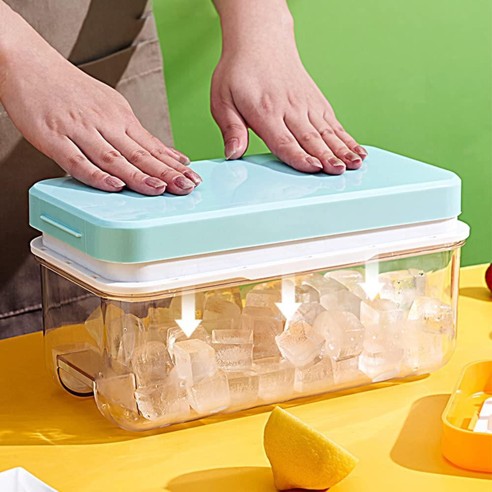 【1S Press to Release】 Ice Cube Tray with Lid and Storage Bin, 32-Tray Easy-Release Ice Cube Maker Flexible Silicone Ice Cube Mold for Freezer, Comes with Scoop and Press Plate image number 5