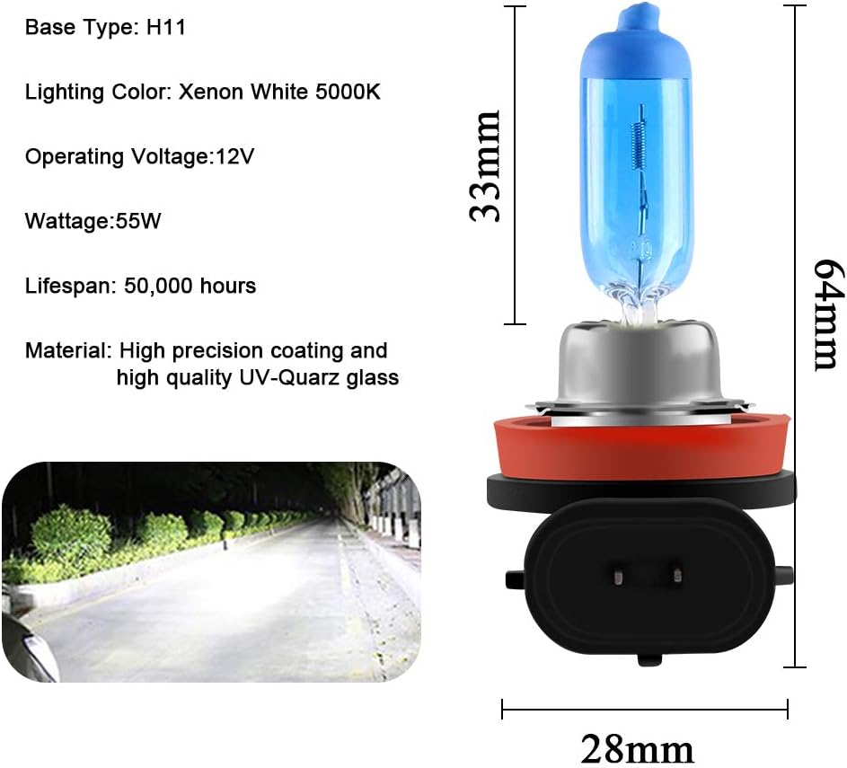 2Pcs H11 55W Super Bright White 5000K Halogen Xenon Light Bulb 12V Car Headlight Light Lamp Replacement image number 6