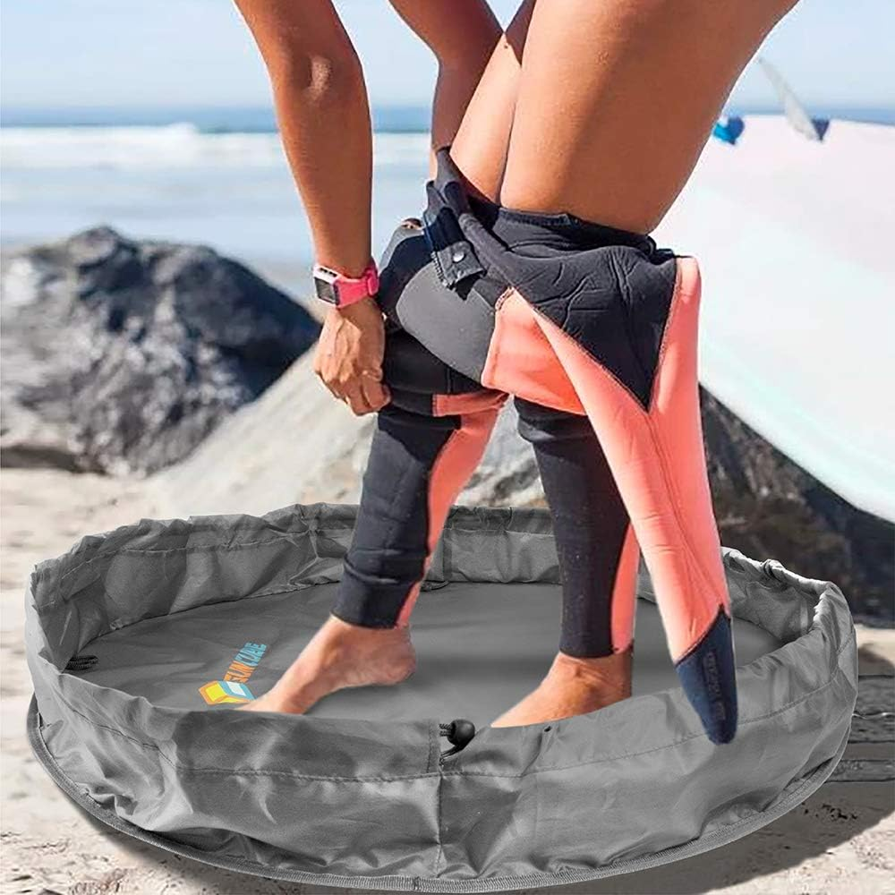 SUN CUBE Wetsuit Changing Mat, Waterproof Surf Bag, Drawstring Wetsuit Bag, Surfing Accessories for Kayakers, Dry Bag for Beach, Durable Compact No Leak Mat for Scuba (Gray), Gray, One Size - Gray image number 4