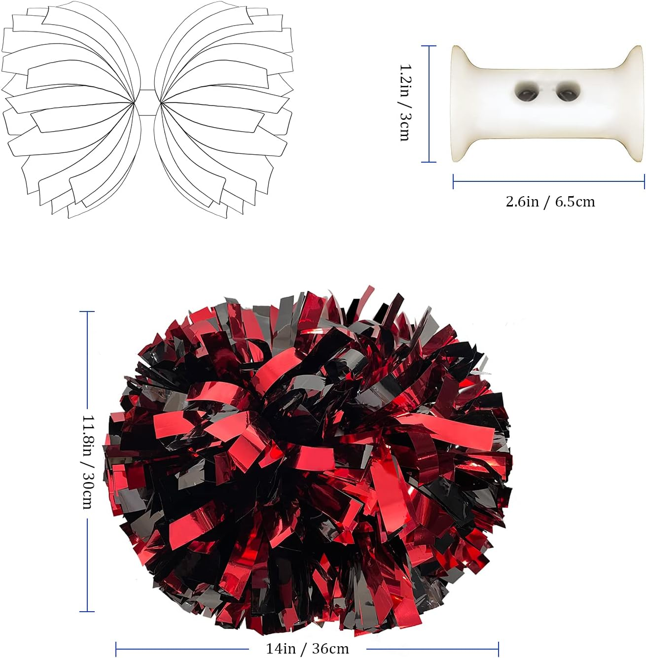 Aiviwiai Pom Poms Cheerleading with Baton Handle - Metallic Fluffy Cheer Pom Poms for Adults Kids - Cheerleading Cheerleader Pom Poms for Cheer Squad Daily Training Team Spirit (Pack of 2)