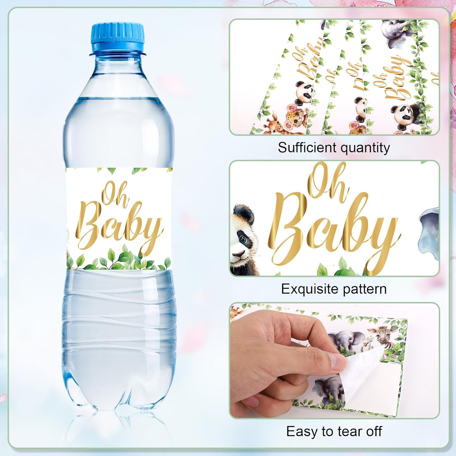 50Pcs Baby Shower Water Bottle Labels, Waterproof Decorative Water Bottle Labels Personalized Water Bottle Wrap Stickers for Baby Shower Party Decorations (Animal Style)