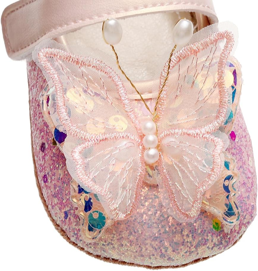 Clowora Infant Toddler Baby Girl Dress Shoes Mary Jane First Walking PU Leather Princess Wedding Rubber Sole Non-Slip with Bowknot Floral Flats image number 2