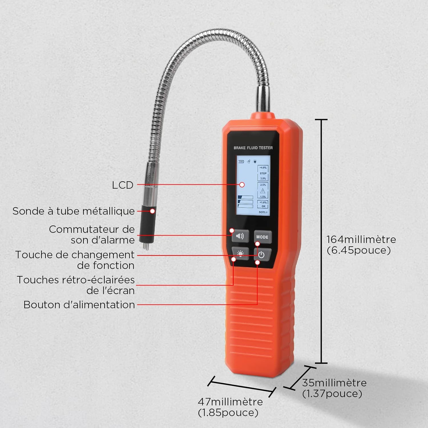 KAISAL Improved Brake Fluid Tester Suitable for Brake Fluids DOT3 DOT4 DOT5.1 Brake Fluid Tester with Acoustic and Optical Alarm Brake Fluid Tester image number 5