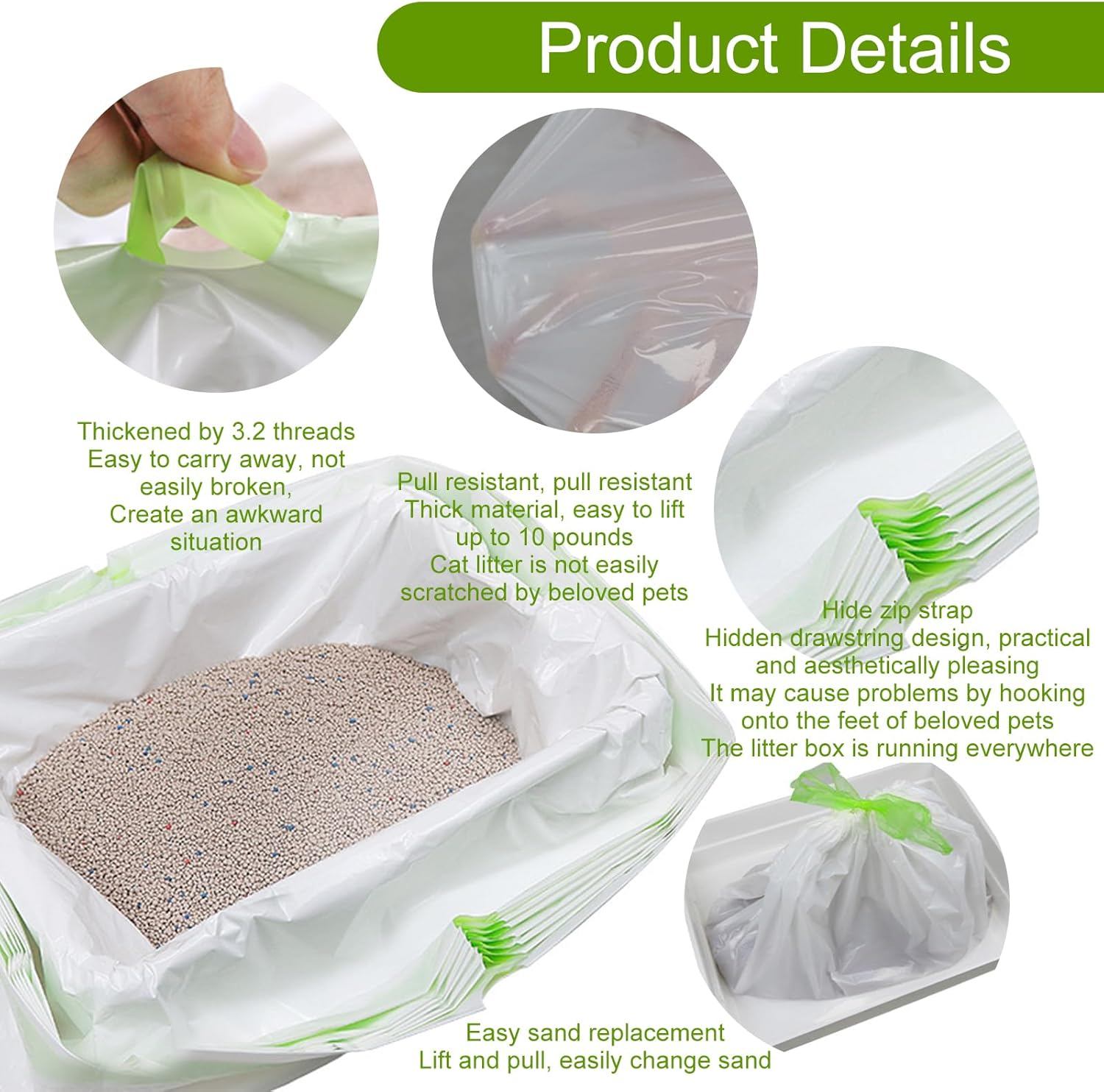 Cat Litter Box Bag, Cat Litter Box Bag with Drawstrings, Self-Cleaning Cat Litter Box Bin Liner, Cat Litter Box Bag with Holes for Easy, L, 6 + 1 Piece, Bag for Cat Litter image number 2