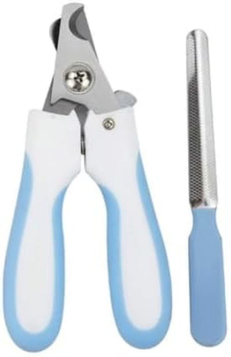 Pet Nail Clippers and Safety Guard to Avoid over Cutting Nails & Nail File (2 Piece Set), Sturdy Non Slip Handles & Sharp Blades Trimmers for All Small Large Dog Cat, Bird. Blue image number 1