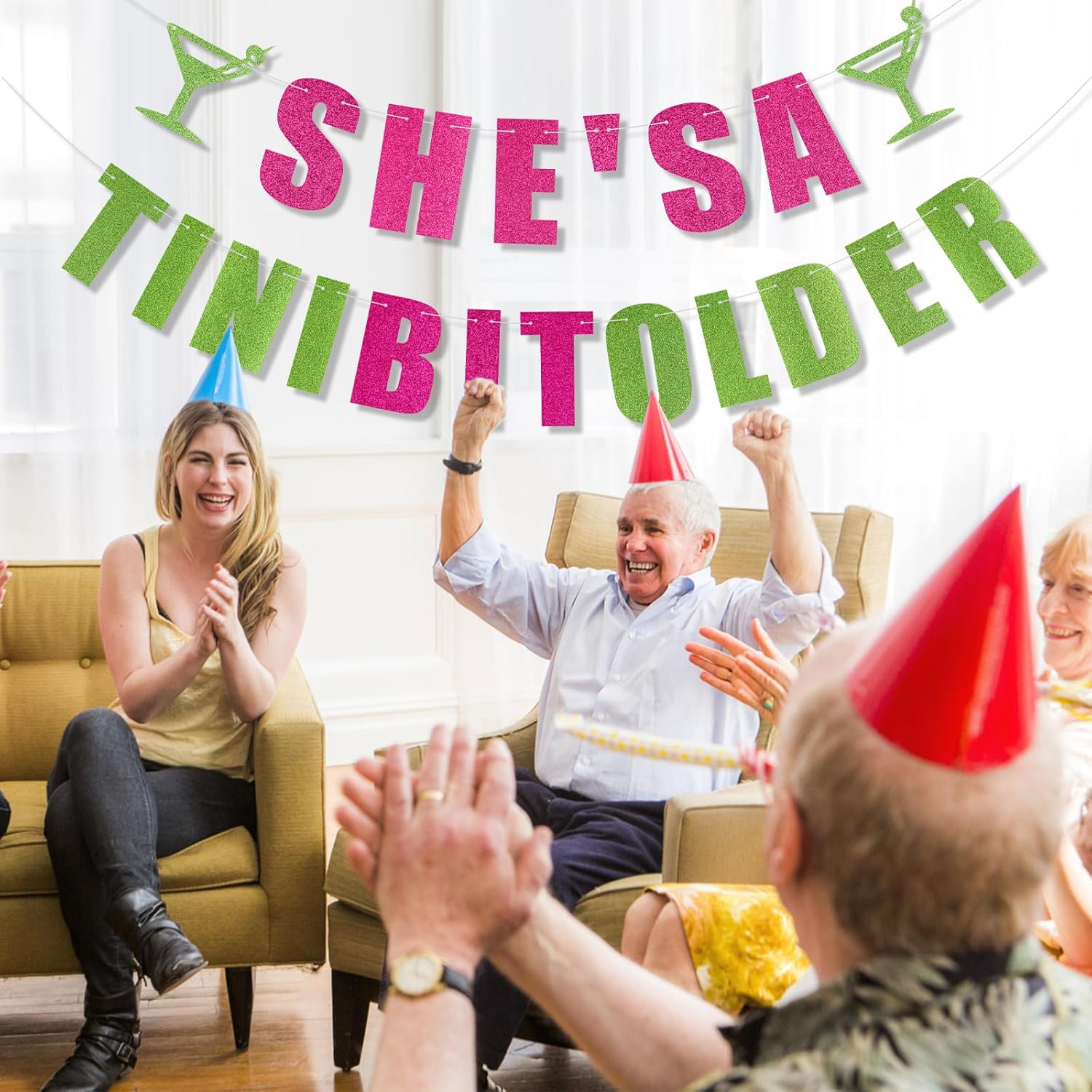 SHE'S a Tini Bit Older Banner, Martini Party Decorations Green Martini Party Decorations Garland Backdrop for Party Decoration Bachelorette Birthday Decor image number 3