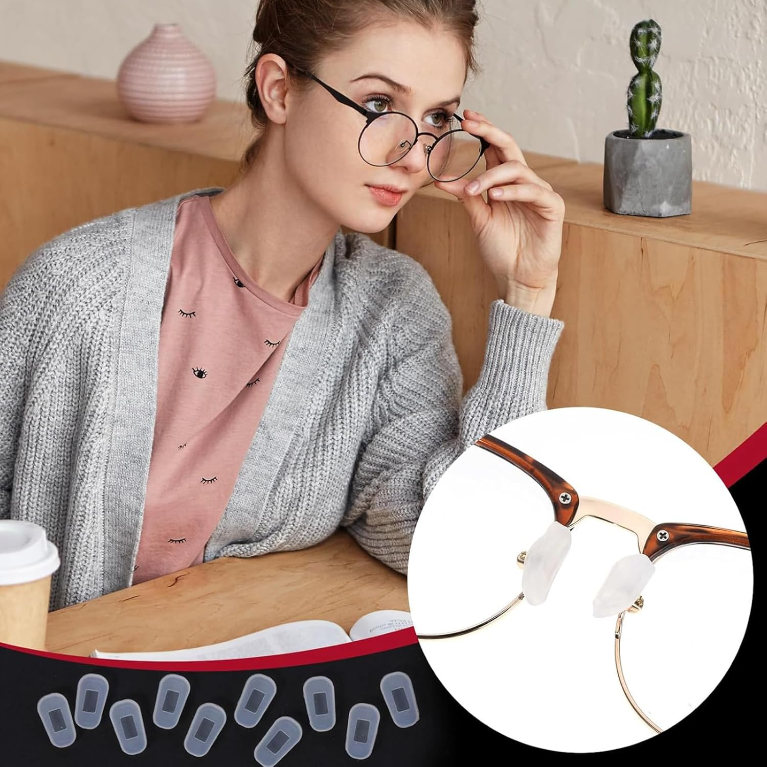 Itadaku 8 Pairs Eyeglass Nose Pad Covers, Slip-On Soft Silicone Anti-Slip Nose Pads for Glasses, Eyewear Repair Kit with Protective Nose Bridge Pads (White, L Size) image number 2