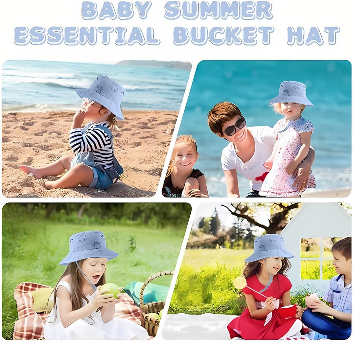 AIMALL Spring Summer Baby Sun Hat Cartoon Dinosaur Print, Wide Brim Sun Protection Fisherman Hat with Adjustable Chin Strap, Lightweight Breathable Cotton - Blue image number 3