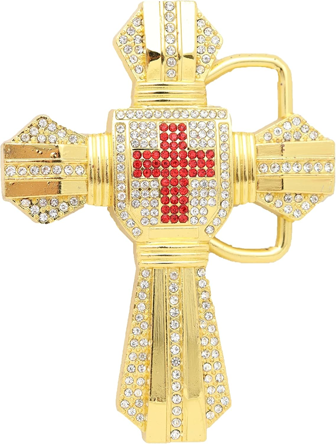 Men Women Gold Metal Belt Buckle Hip Hop Fashion Big Cross Weekend Religious Biker, Silver + Gold, One Size image number 2