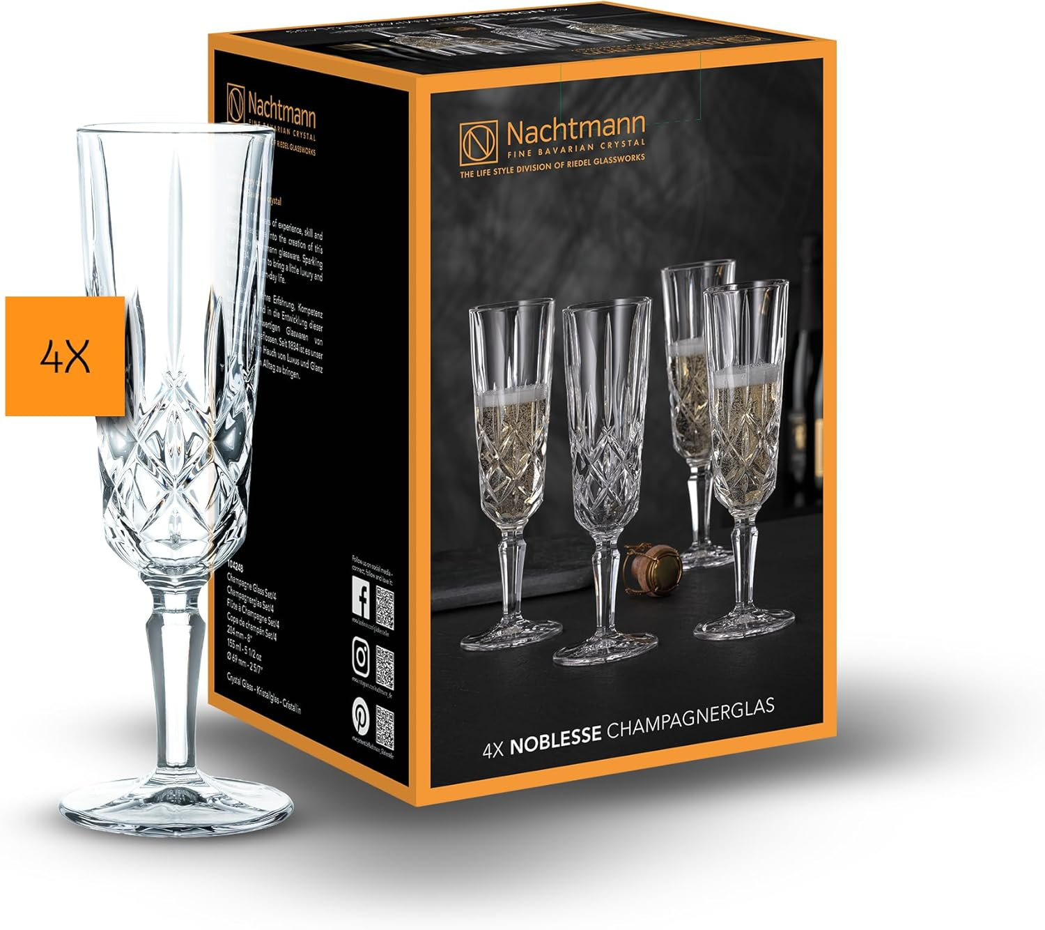 Nachtmann Noblesse Champagne Flutes, Clear &ndash; Elegant Crystal Glassware for Sparkling Wine & Prosecco &ndash; Enhances Bead & Aroma with Slimline Shape &ndash; 151 Ml Capacity (Pack of 4) image number 3