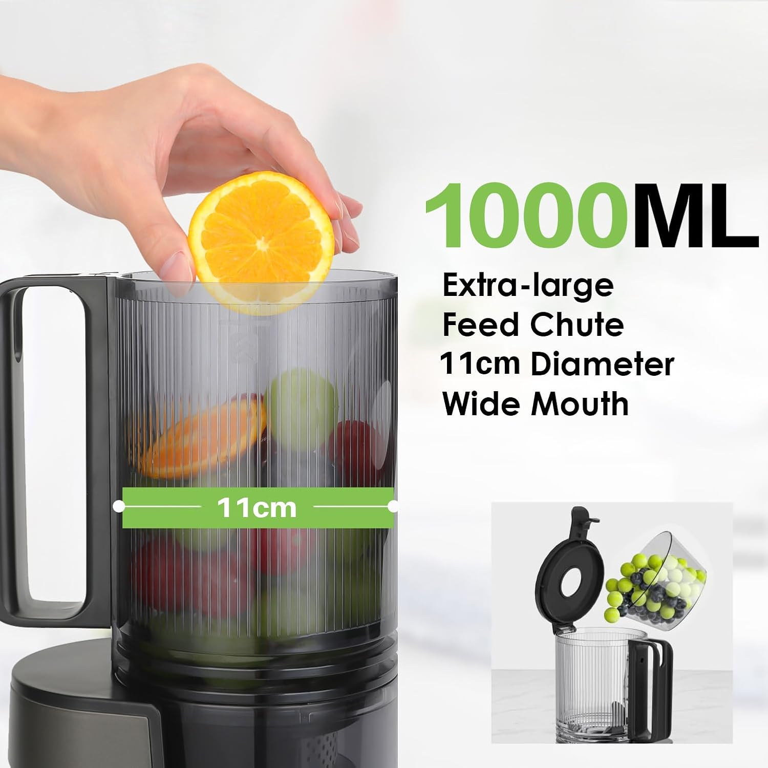 Slow Juicer, Cold Press Juicer for Whole Fruits & Vegetables, Wide 110Mm Feeding Chute, Quiet 250W Motor Juice Extractor, Reverse Function image number 4