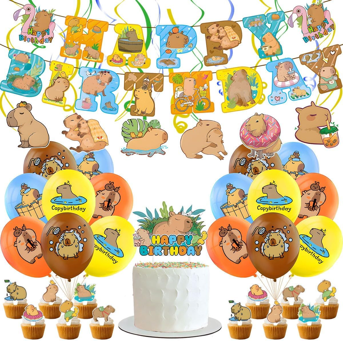 JU XIN Capybara Birthday Party Supplies, Capybara Theme Decorations with Banner, Cake Topper, Cupcake Toppers, Balloons image number 1