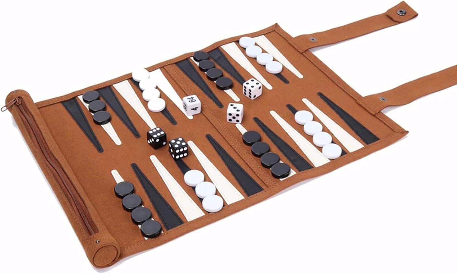 Backgammon Set, Roll up Travel Backgammon Board Game for 2 Players, Luxury Leather Classic Backgammon Set for Board Game(Brown) image number 2