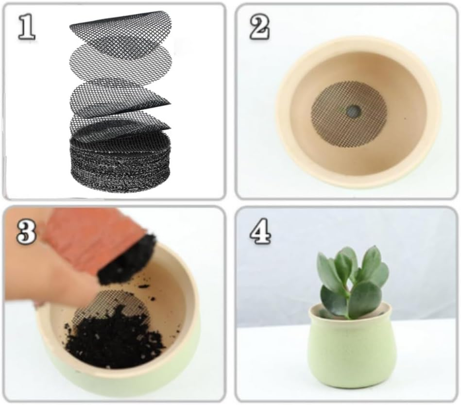 Flower Pot Hole Mesh Pad, 50 Pcs Plant Mesh Drainage Mesh, round Drainage Hole Screens Prevent Soil Loss Anti, Bonsai Pot Bottom Grid Mat Mesh for Garden Planting 5Cm image number 4