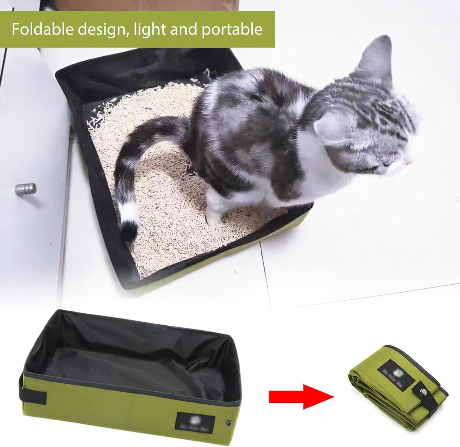 Cat Litter Tray for Travel, Portable: Cat Litter Tray, Foldable Waterproof and Breathable, Cat Litter Tray Lightweight and Easy to Clean, Cat Litter Box for Car, Travel, Camping (45 X 35 X 12.5 Cm)