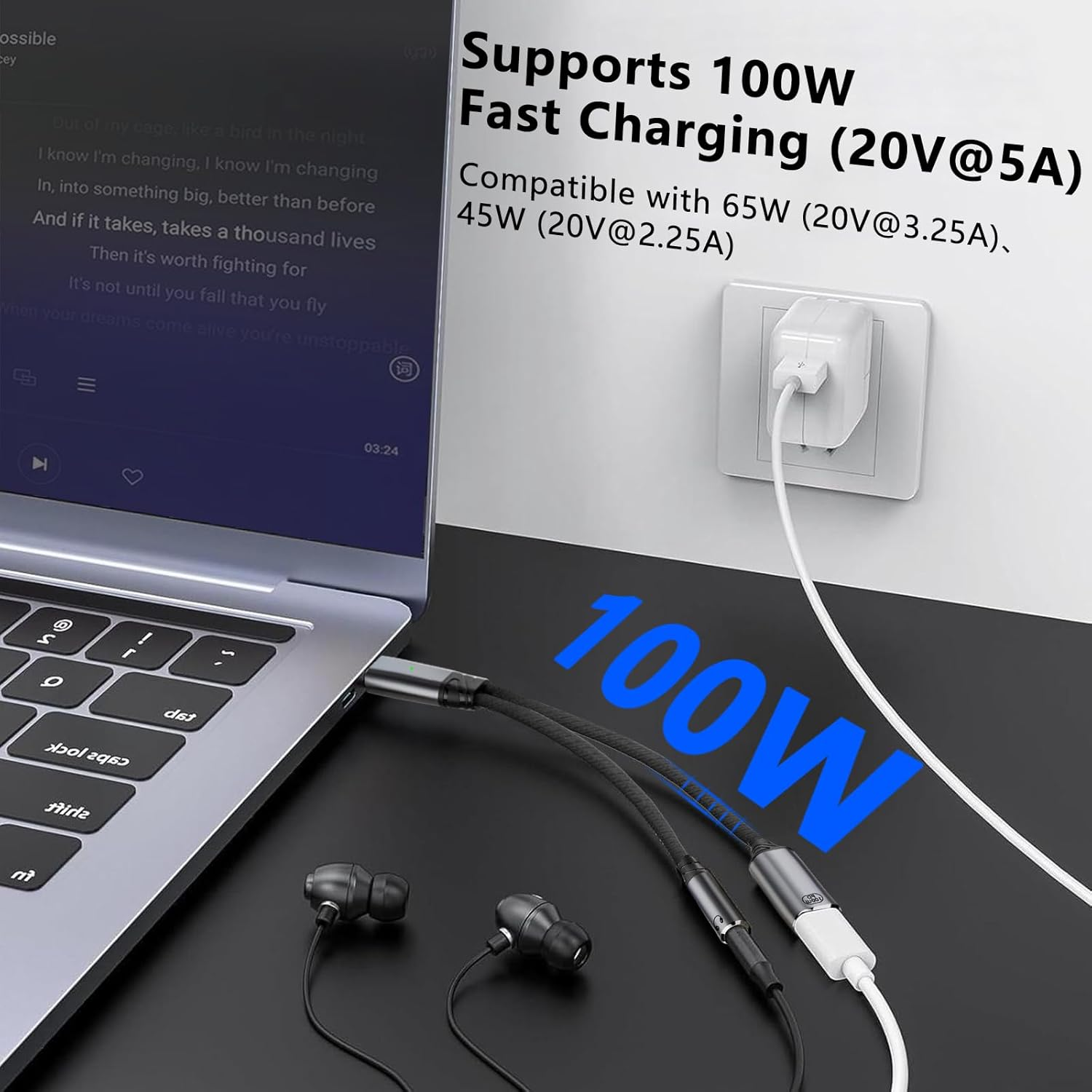 Usb C to 3.5Mm Audio Jack and Charger 2 in 1 USB C Headphone Adapter USB C to Aux with 100W PD Fast Charging Splitter Cable for Iphone 16/15 Pro/Max/Plus/Ipad 10 Pro for Samsung S24 S23 Google Pixel 9 image number 5