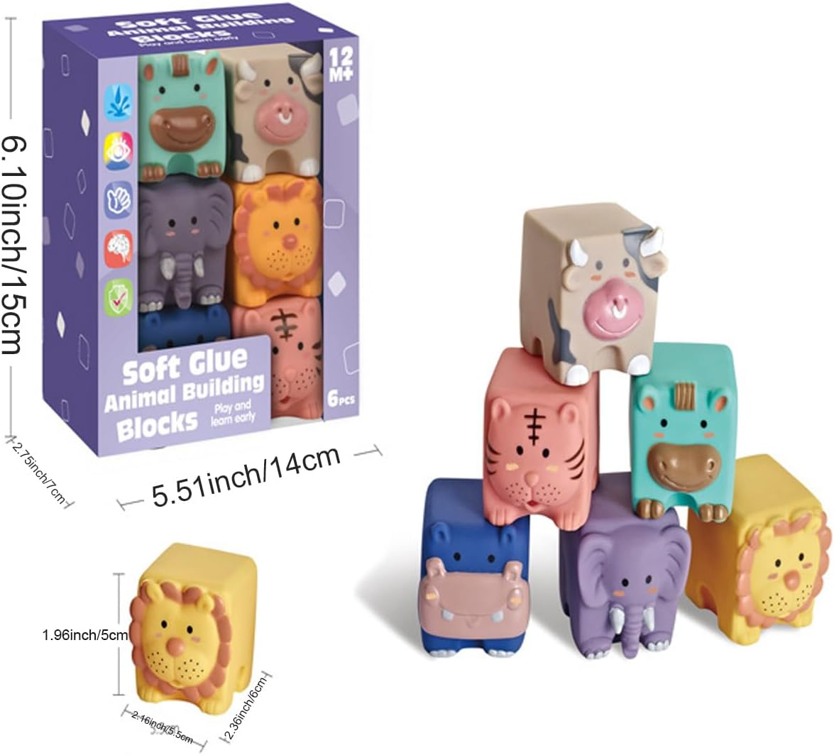 Infant Cognitive Toy Toddler Building Blocks Bath Toy 3D Embossed Animal Building Blocks Infant Cognitive Toy (Rubber) image number 1