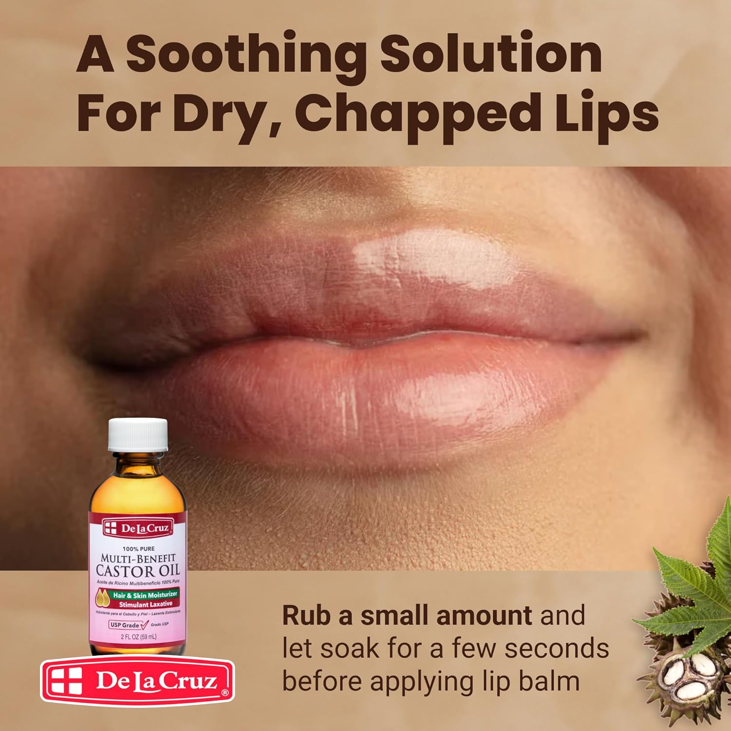 De La Cruz Pure Castor Oil, Aceite De Ricino, 3-Pack of 2 Fo Bottles