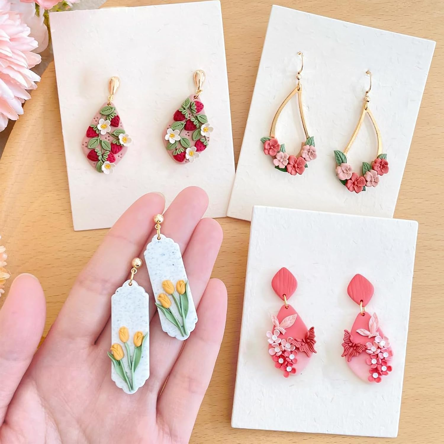 Polymer Clay Molds - 4 Pcs Silicone Molds, Flower，Butterfly,Rose & Leaf Air Dry Molds, Reusable High-Temp Jewelry Making Molds for Earrings with Polymer Clay Cutters image number 4