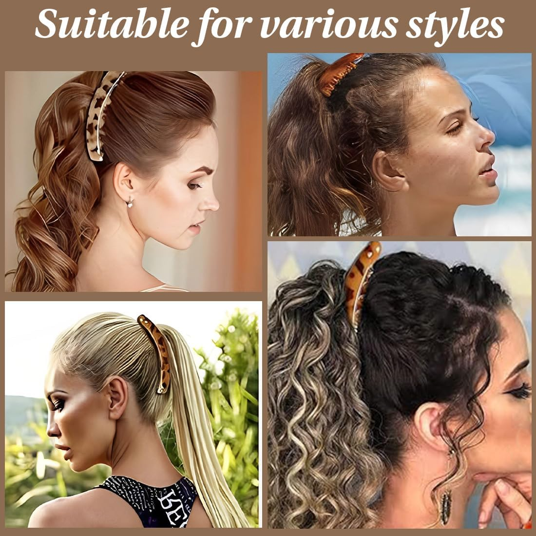 XUZOPIM Pack of 4 Large Banana Hair Clips, Vintage Banana Clip, Ponytail, Hair Clip, Thick Hair for Women and Girls