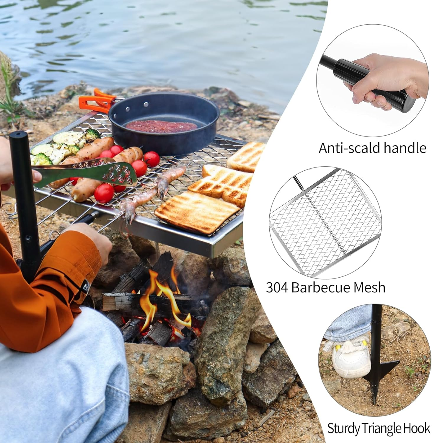 Biggerfire Swivel Campfire Grill 360&deg; Adjustable Open Fire Grill Grate, Fire Pit Grill Grate over Fire Pits, Outdoor Cooking Equipment for Camping,Picnics Campfires image number 6