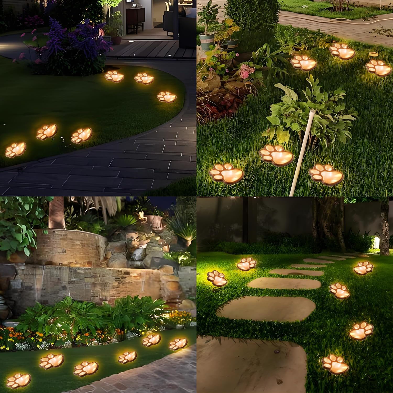 Solar Lights Outdoor, Cat Puppy Animal Paw Print Lighting Fixture, Wireless Garden Lights Water Resistance for Pathway, Lawn, Yard, Patio, Walkway, Memorial Garden Decorative（Warmwhite Pack of 3） image number 5