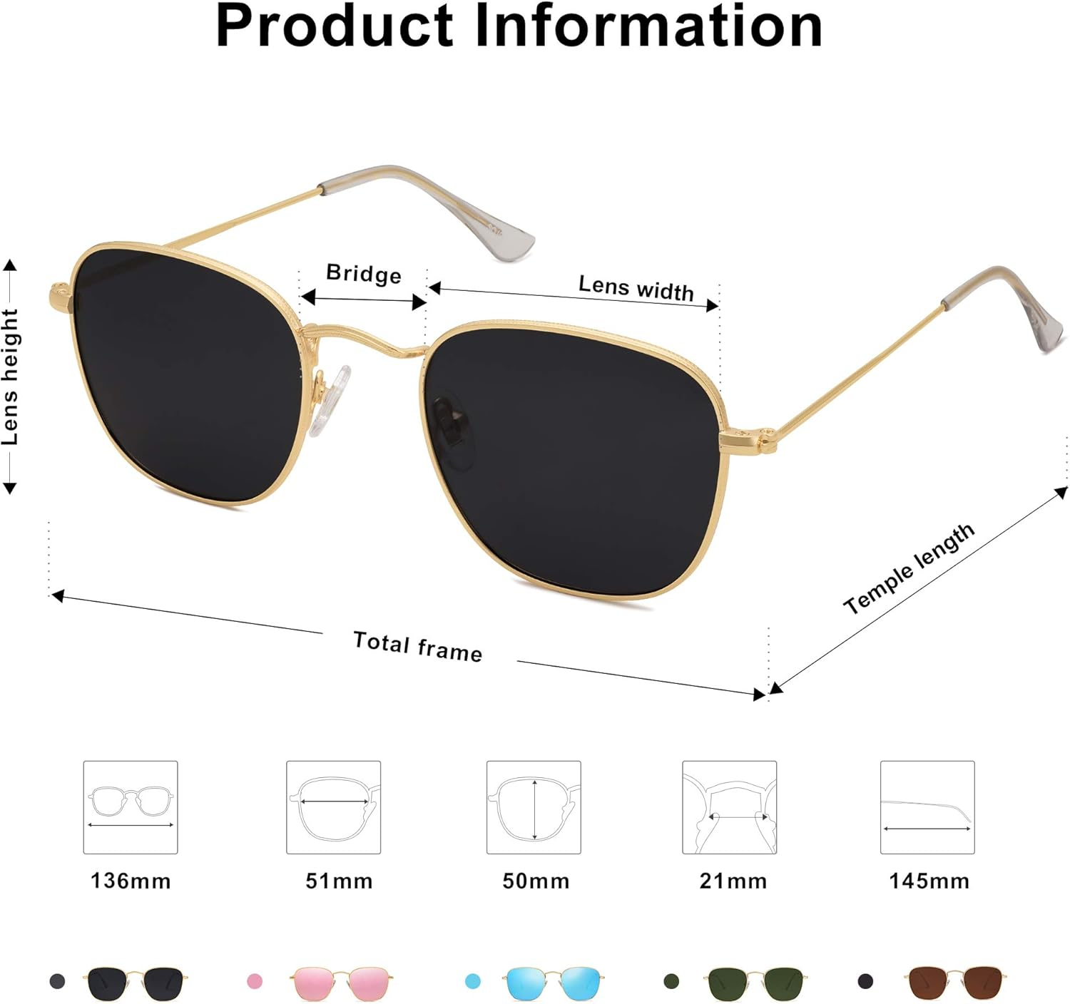 SOJOS Small Square Polarized Sunglasses for Women Men Classic Vintage Retro Style SJ1143 - Gold/Grey image number 2