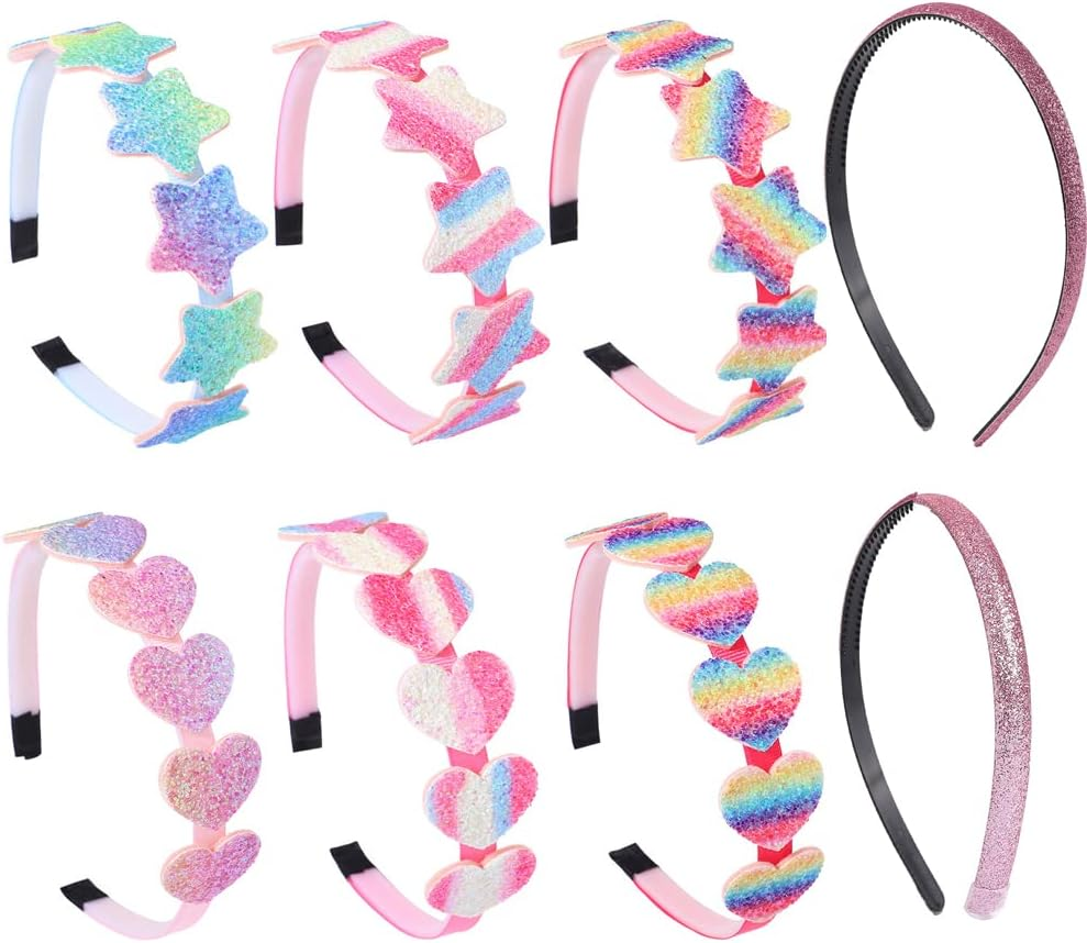 6 Pack Girls Headbands Glitter Kids Hair Accessories Bow/Heart/Star Shaped Sweet Hairband for Toddler/Girls/Teens