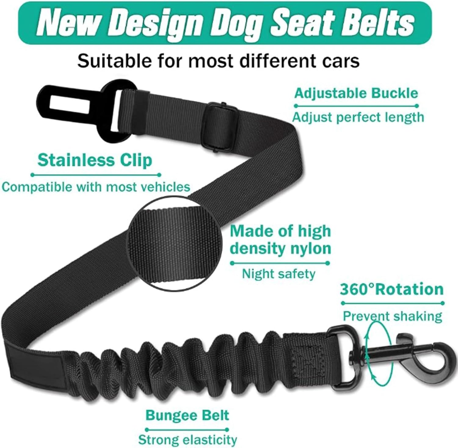 3-Piece Dog Car Seat Belt Set - Adjustable 56-86 Cm Retractable Pet Harness Leash, Elastic Safety Seatbelt, Heavy Duty, Fits Most Vehicles image number 1