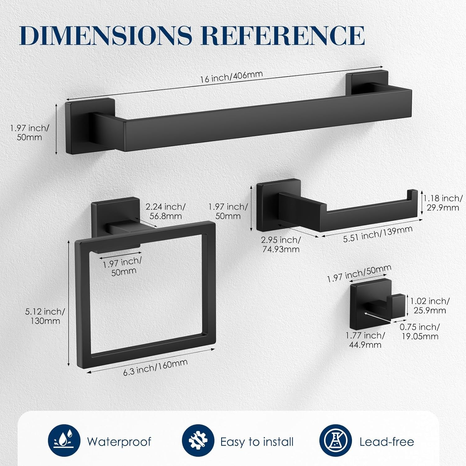 Towel Racks for Bathroom, 7 Pieces SUS304 Matte Black Bathroom Accessory Set, Stainless Steel Black Bathroom Accessories, Stainless Steel Wall Mounted, Bath Towel Bar Set image number 4