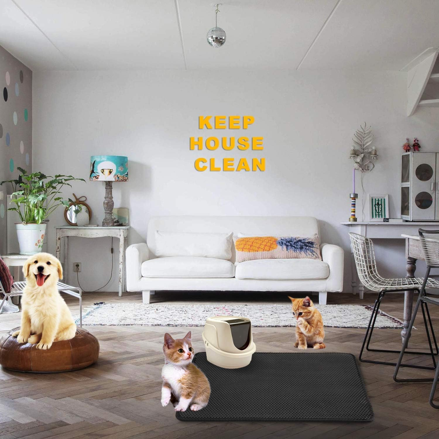 Mumoo Bear 60 X 45Cm Big Cat Litter Mat Litter Tray Mat, Double Layer Waterproof Cat Litter Mat Litter Trapping Mat, Honeycomb Design Cat Litter Tray Mat Non-Toxic Nonslip Black image number 3