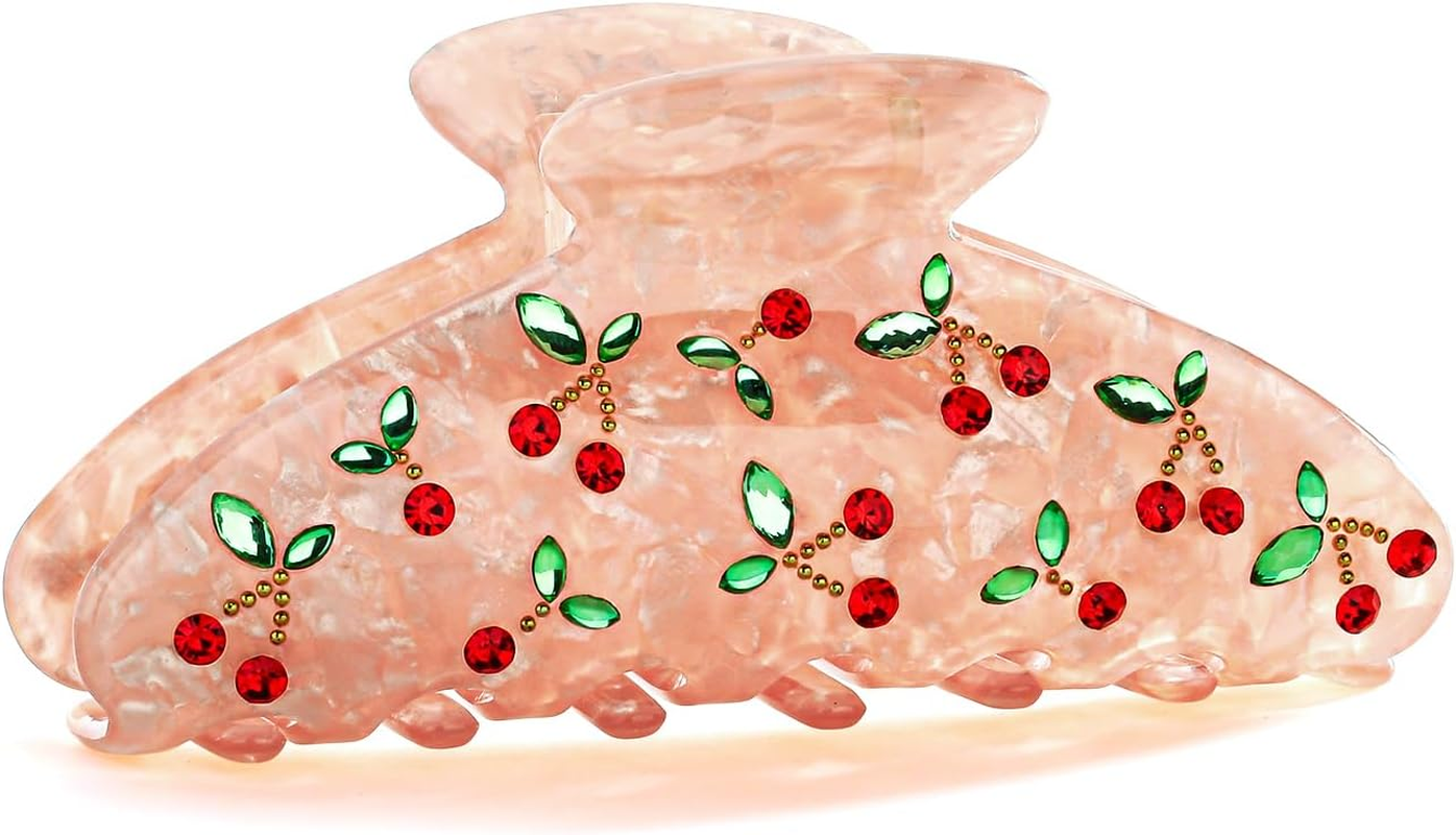 LILIE&WHITE Acrylic Hair Clips for Women Black Claw Clips with the Rhinestone Pattern in Red Cherry Hair Clip with Claw for Thick Hair Strong Hair Fix Claw Clips