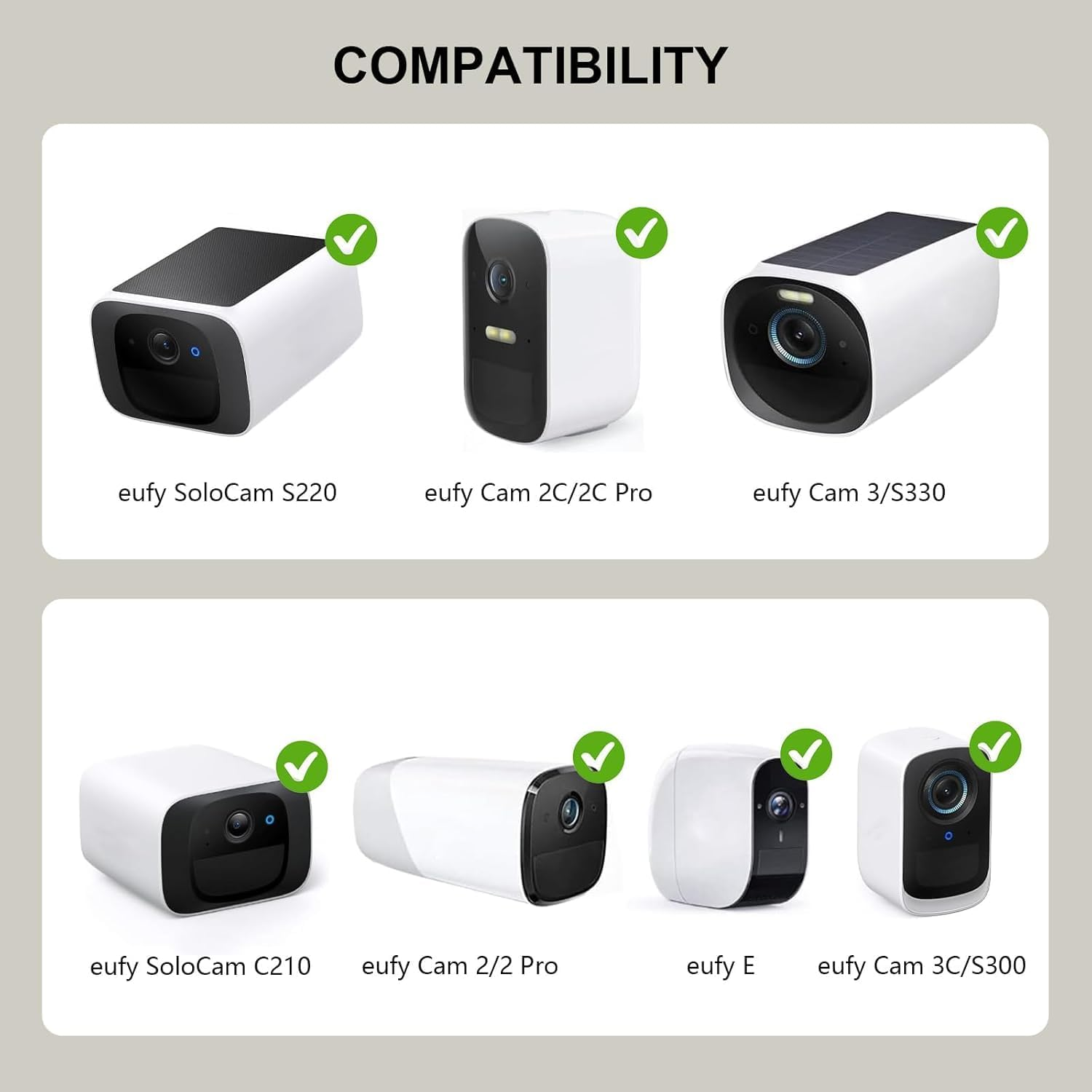 2Pack Wall Mount Compatible with Eufycam 2C/2C Pro, 2/2 Pro, 3C/S300, 3/S330, Also for Solocam S220/C210, Adjustable Camera Mount Brackets for Eufy Camera Indoor/Outdoor