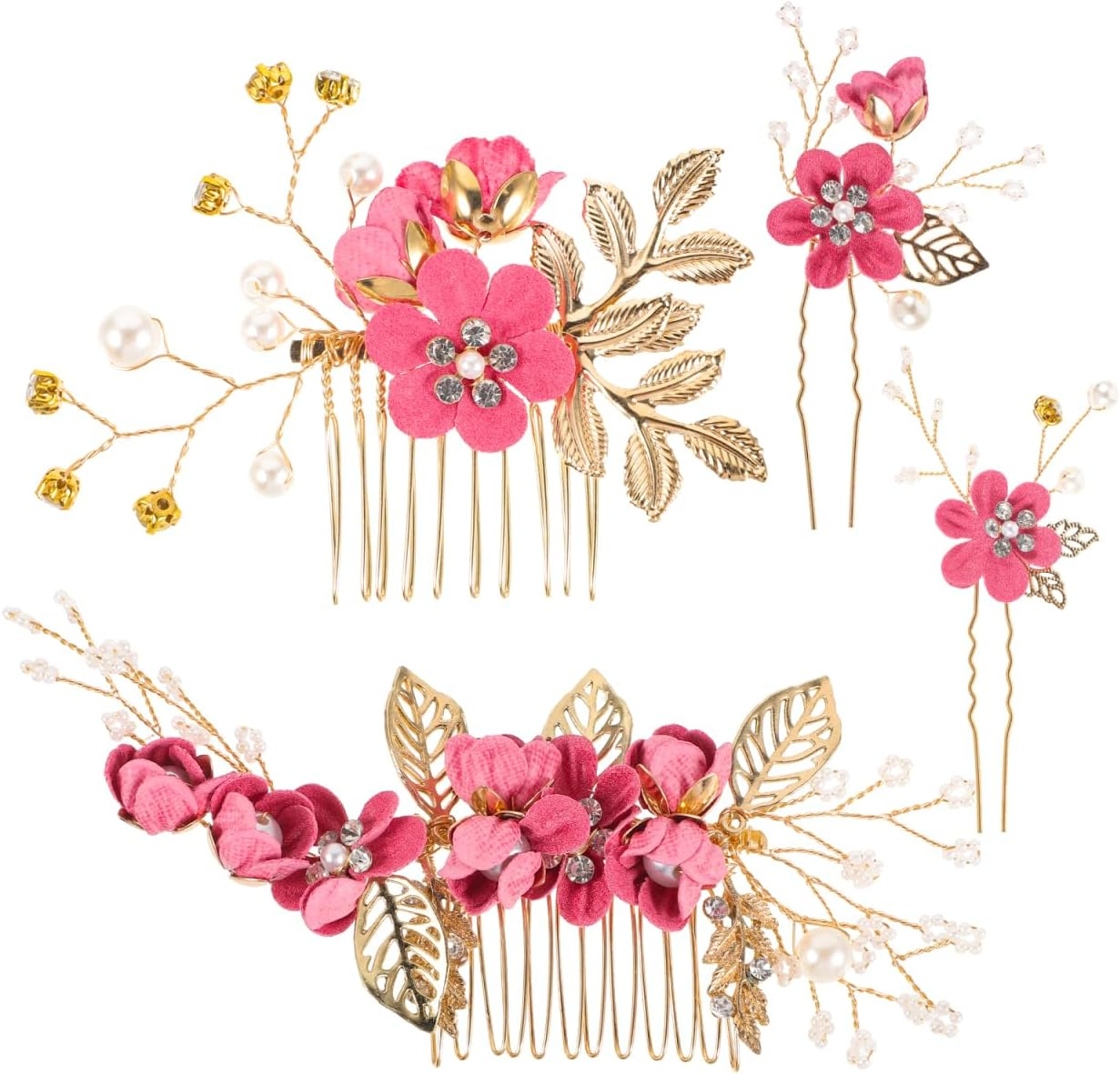 Hemobllo 4Pcs Bridal Flower Side Hair Clips, Rhinestone Hair Piece, Bridal Headpiece for Brides Bridesmaid, Girls, Women, Mothers Day Comb Wedding Prom Party image number 3