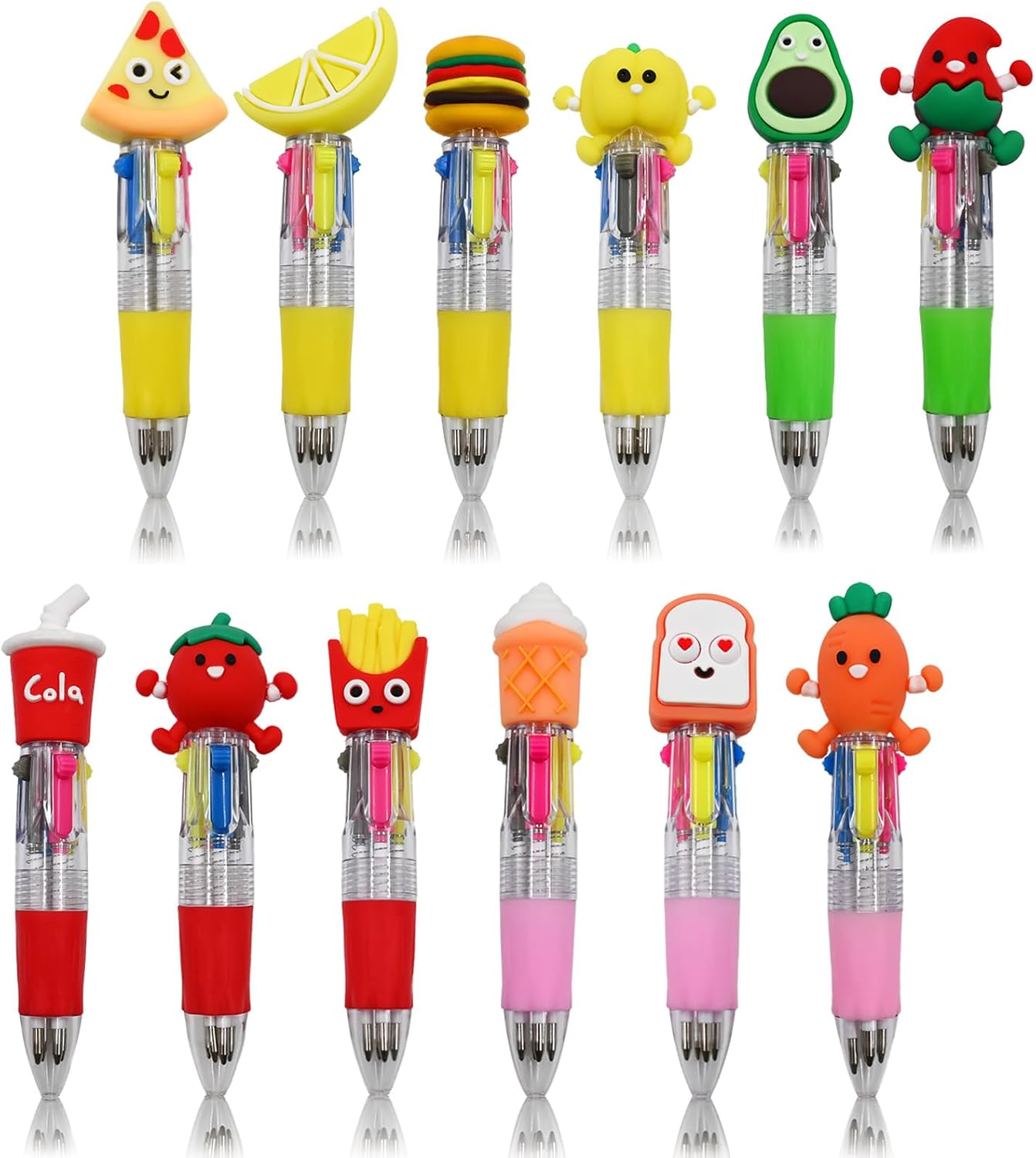 12 PCS Kids Multi-Coloured Ballpoint Pens, Cute 4-In-1 Retractable Gel Pens, Mini Cartoon Pen for Kids Students Teacher Classroom School Home Stationery, Fun Pens for Birthday Party Favor Gifts image number 4
