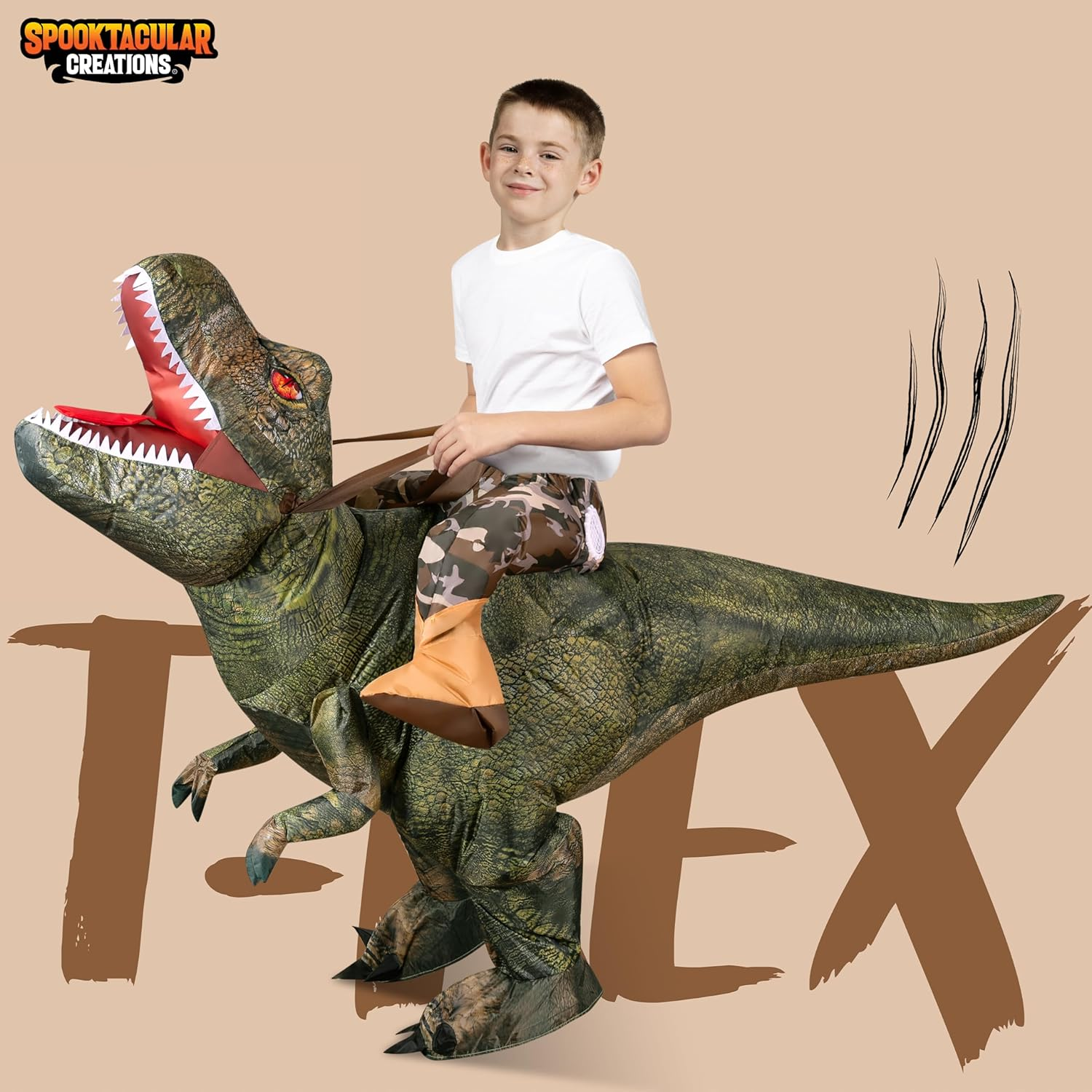 Spooktacular Creations Halloween Inflatable Costume, Adult Dinosaur Costume, Ride-On T-Rex Blow up Costume for Dressup image number 2