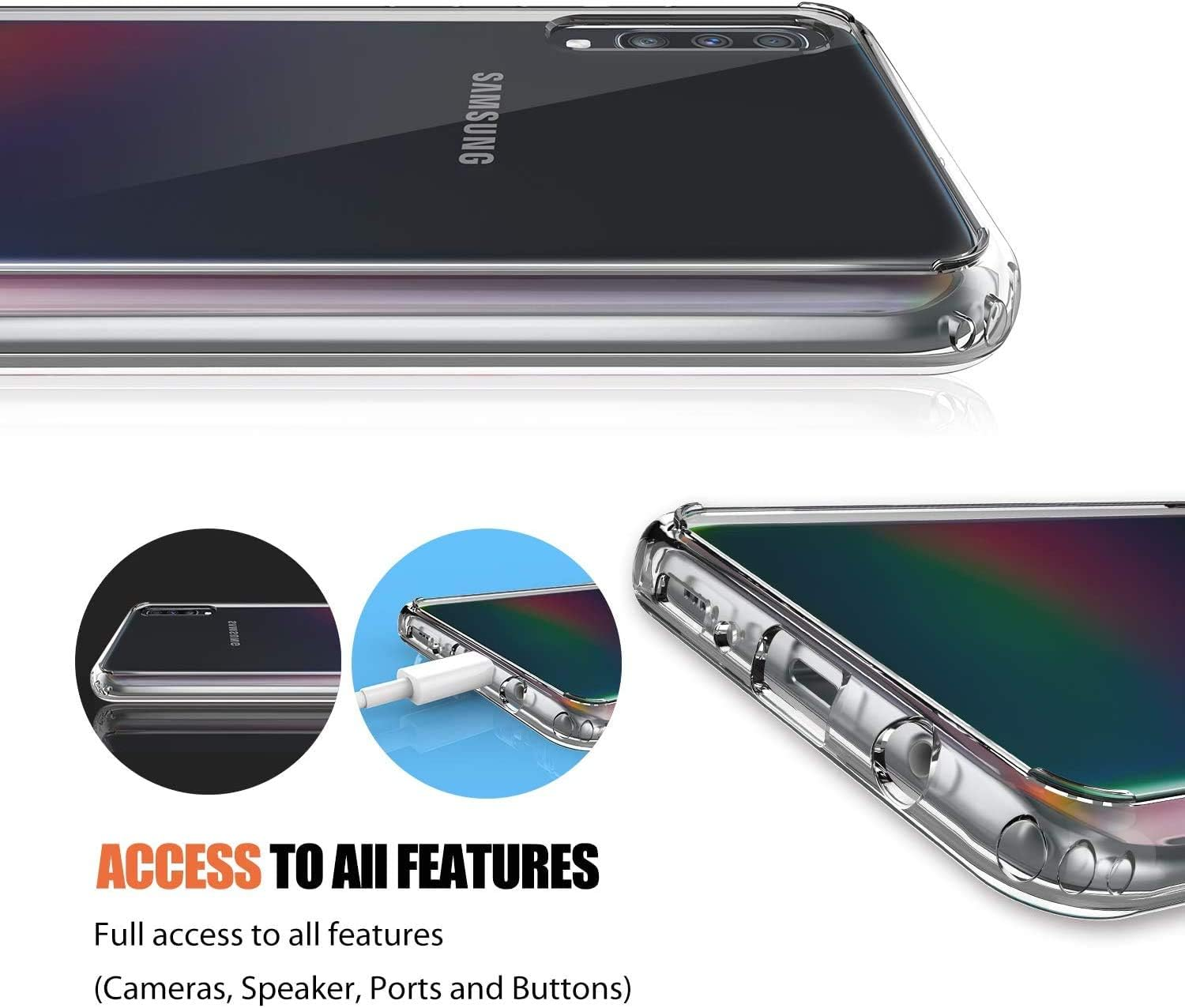 Captor Samsung A70 / A70S Clear Case, TPU Soft and Thin Silicone Case Full Body Protection with Raised Edge for Screen and Camera image number 1